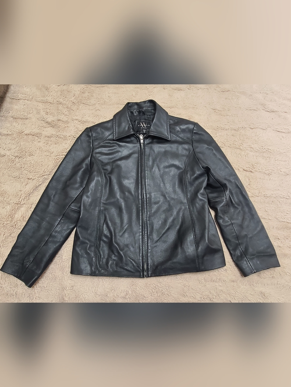 Winlet Women's XL Classic Black Leather Zip Jacket